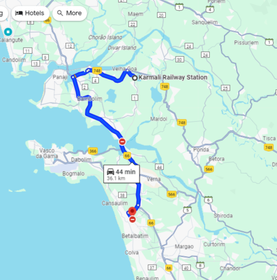 Karmali to Candolim Route