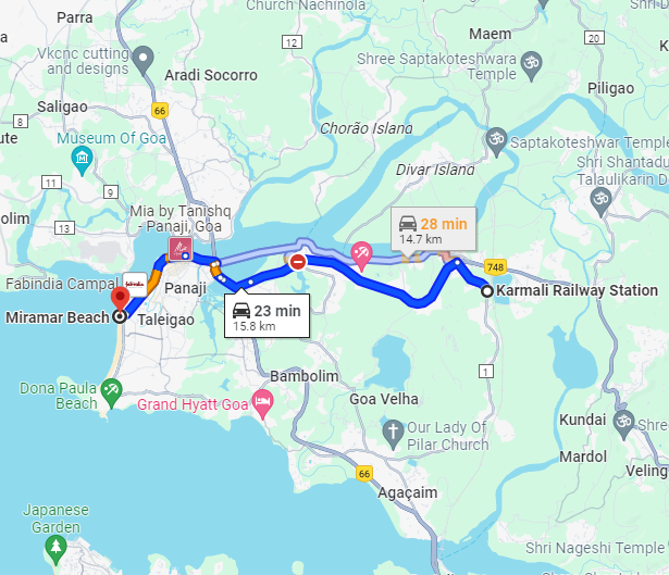 Karmali to Miramar Route Karmali to Miramar Route
