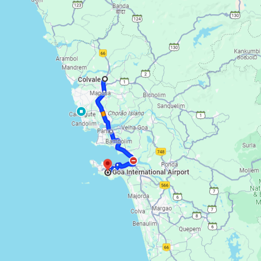Colvale to Dabolim Airport Routea