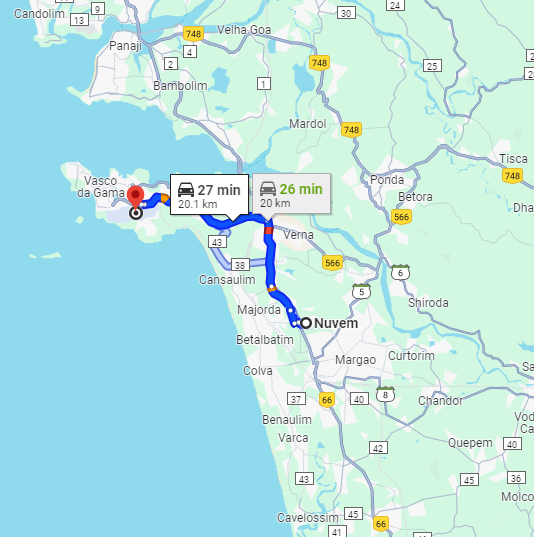 Nuvem to Dabolim Airport Route Nuvem to Dabolim Airport Route