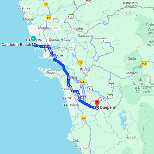 Candolim to Quepem Route