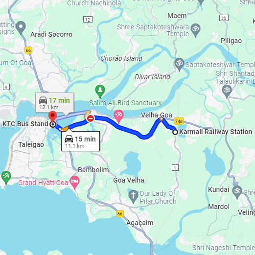 Karmali to Panaji Route Karmali to Panaji Route