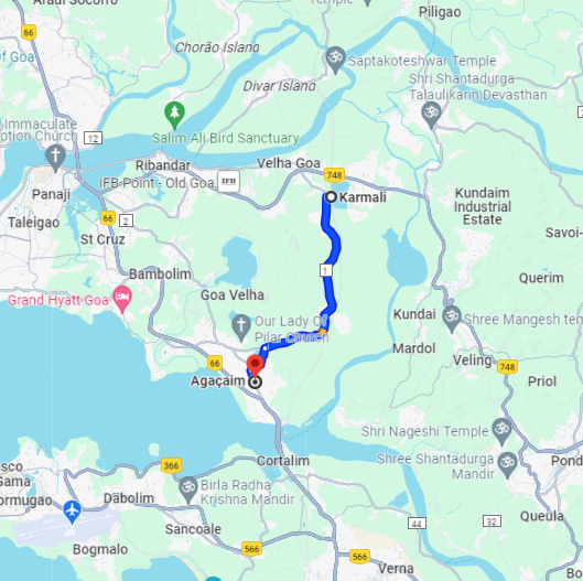 Karmali to Agassaim Route Karmali to Agassaim Route