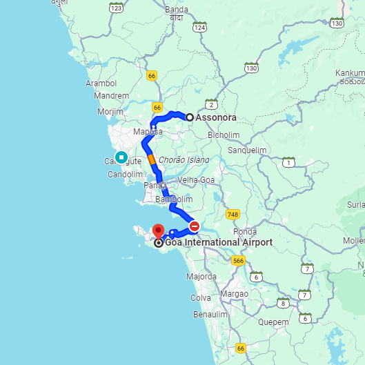 Assanora to Dabolim Airport Route Assanora to Dabolim Airport Route