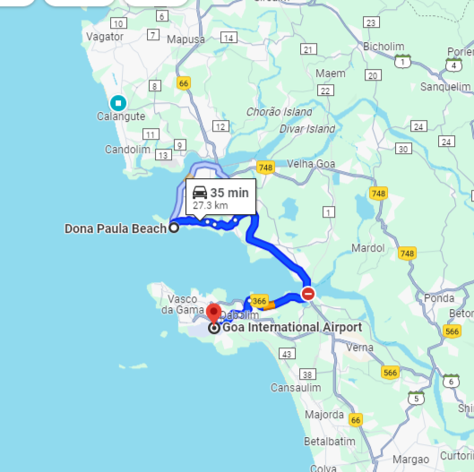 Dona Paula to Dabolim Airport Route Dona Paula to Dabolim Airport Route