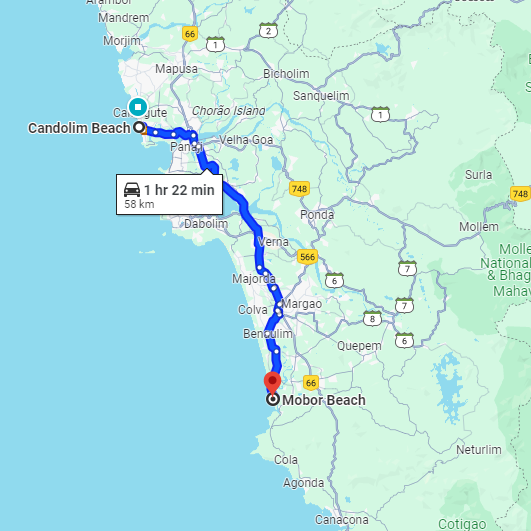 Candolim to Mobor Route Candolim to Mobor Route