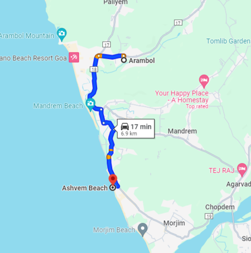 Arambol to Ashwem Arambol to Ashwem