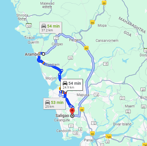 Arambol to Saligao Arambol to Saligao