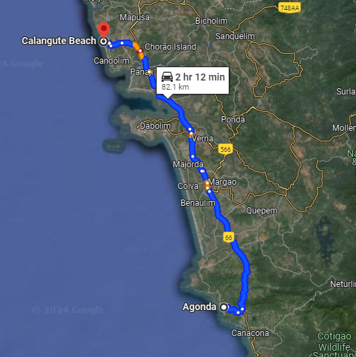 Agonda to Calangute Agonda to Calangute