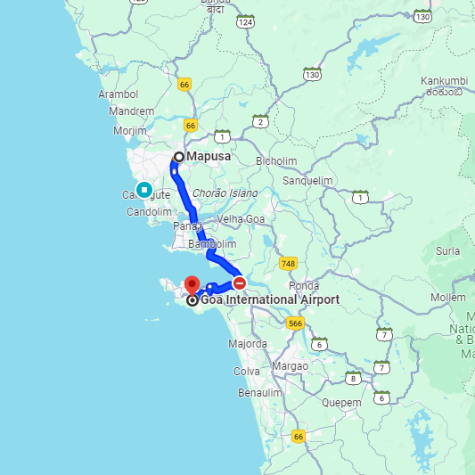 Mapusa to Dabolim Airport Route Mapusa to Dabolim Airport Route
