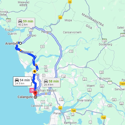 Arambol to Calangute Arambol to Calangute