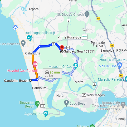 Candolim to Saligao Route Candolim to Saligao Route