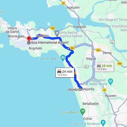 Utorda to Dabolim Airport Route Utorda to Dabolim Airport Route