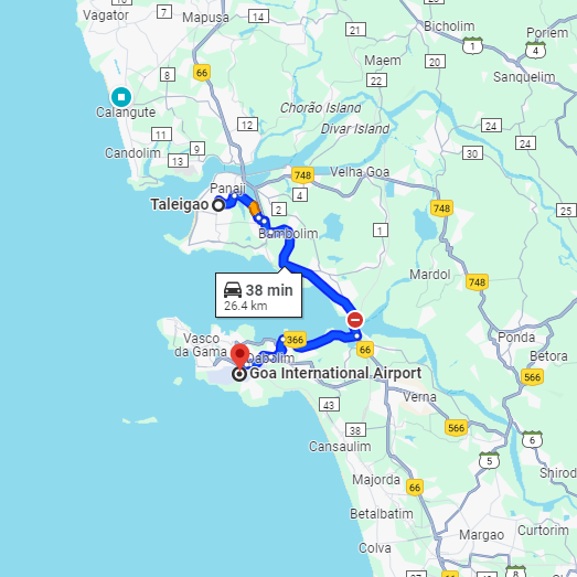 Taligao to Dabolim Airport Route Taligao to Dabolim Airport Route