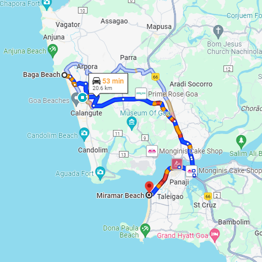 Baga to Miramar Route Baga to Miramar Route