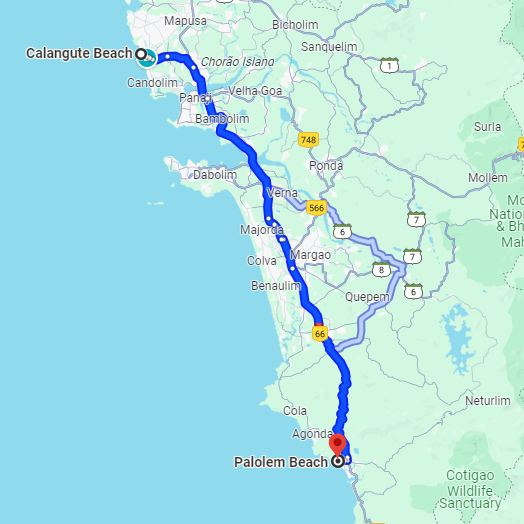 Calangute to Palolem Route