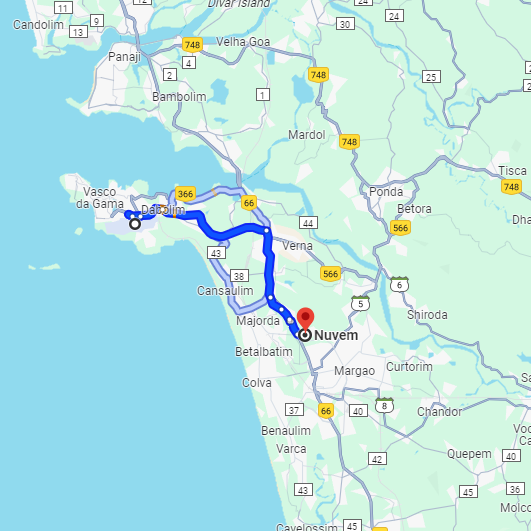 Dabolim Airport to Nuvem Route Dabolim Airport to Nuvem Route