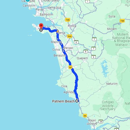 Patnem to Dabolim Airport Route Patnem to Dabolim Airport Route