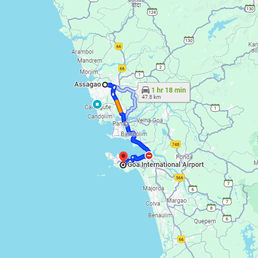 Assagao to Dabolim Airport Route Assagao to Dabolim Airport Route