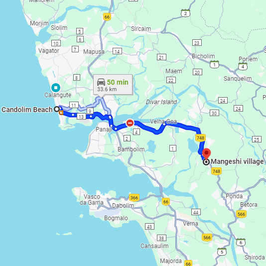 Candolim to Mangueshi Route Candolim to Mangueshi Route
