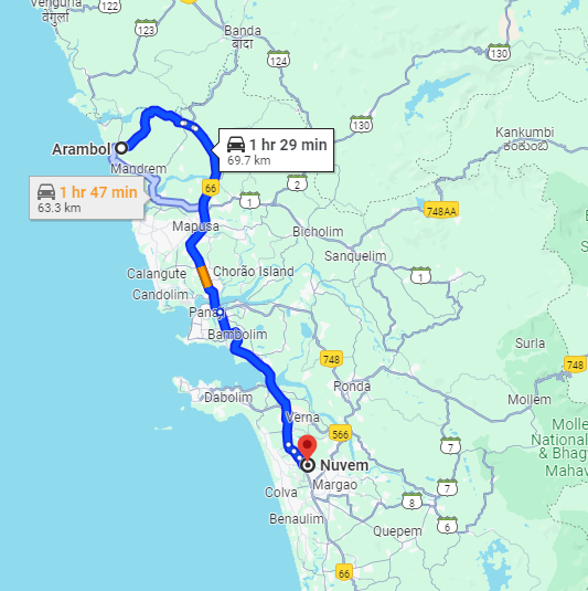 Arambol to Nuvem Goa Arambol to Nuvem Goa