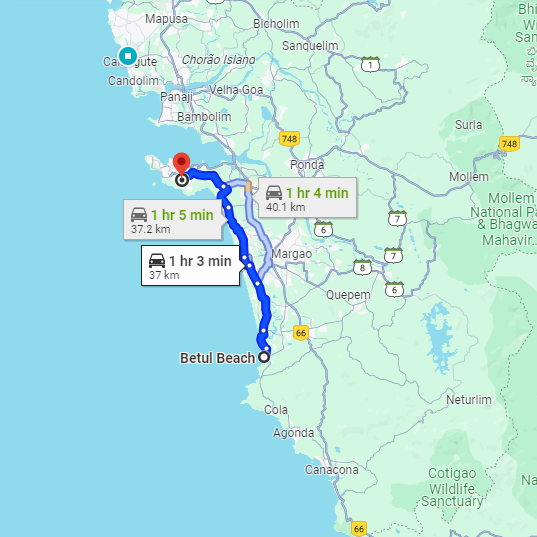 Betul to Dabolim Airport Route Betul to Dabolim Airport Route
