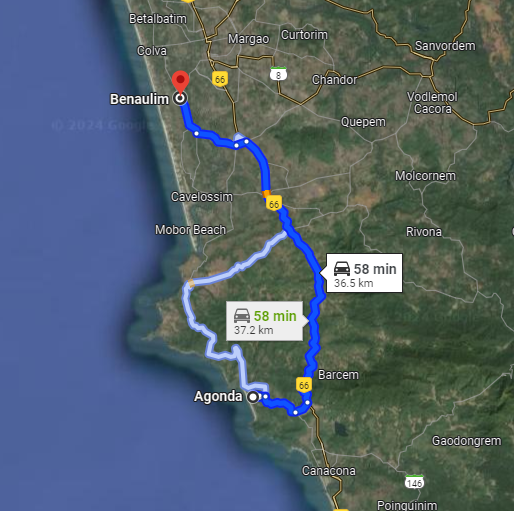 Agonda to Benaulim Agonda to Benaulim