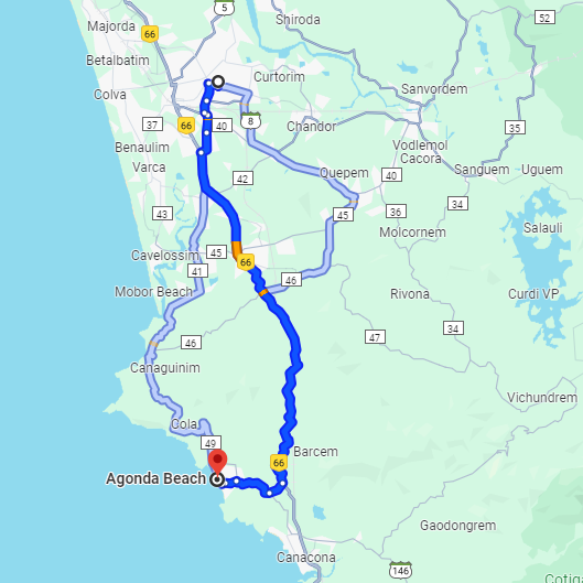 Madgaon to Agonda Route