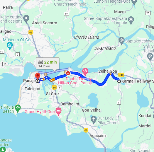 Karmali to Panaji Malla Route