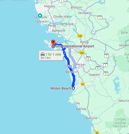 Mobor to Dabolim Airport Route Mobor to Dabolim Airport Route