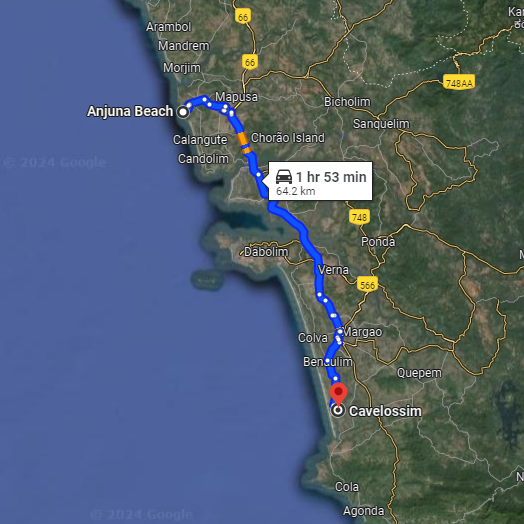 Anjuna to Cavelossim Anjuna to Cavelossim