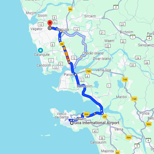 Dabolim Airport to Assagao Route Dabolim Airport to Assagao Route