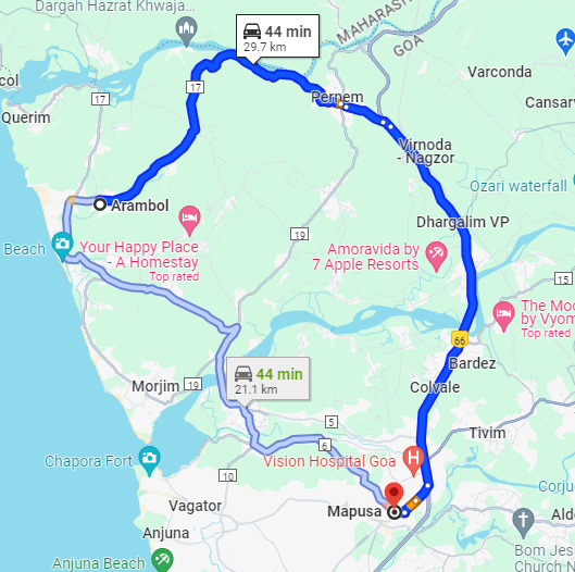 Arambol to Mapusa