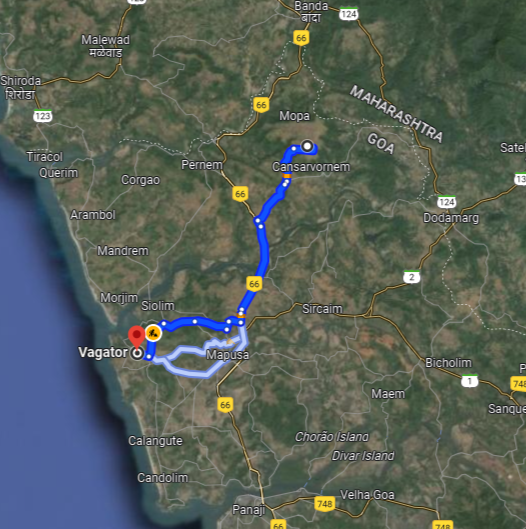 Vagator to Mopa Route Vagator to Mopa Route