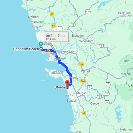 Candolim to Utorda Route Candolim to Utorda Route