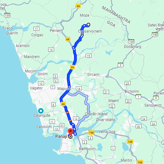 Mopa Airport to Panjim Route Mopa Airport to Panjim Route