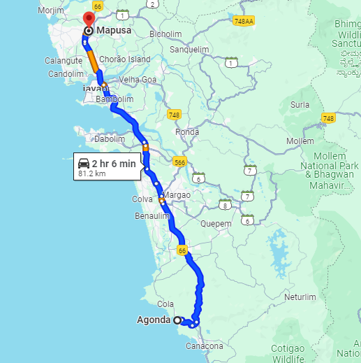 Agonda to Mapusa Agonda to Mapusa