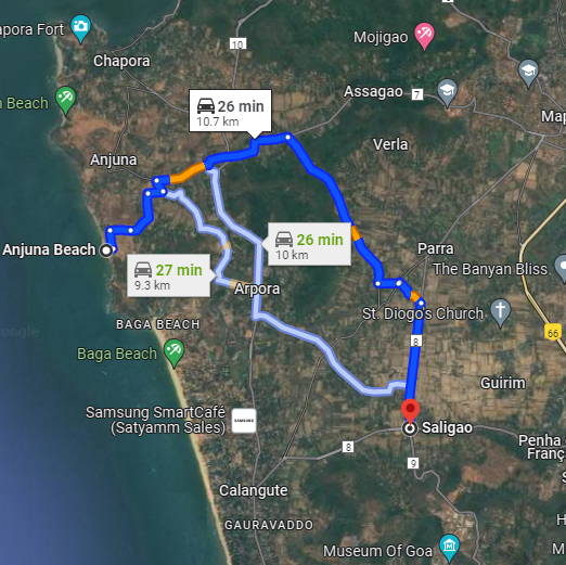 Anjuna to Saligao Anjuna to Saligao