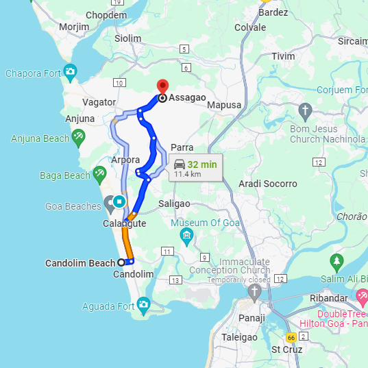 Candolim to Assagao Route Candolim to Assagao Route