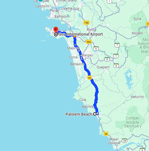 Palolem to Dabolim Airport Route Palolem to Dabolim Airport Route