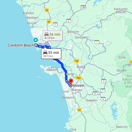 Candolim to Nuvem Route Candolim to Nuvem Route