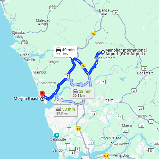 Mopa Airport to Morjim Route Mopa Airport to Morjim Route