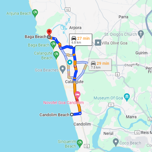 Candolim to Baga Route Candolim to Baga Route