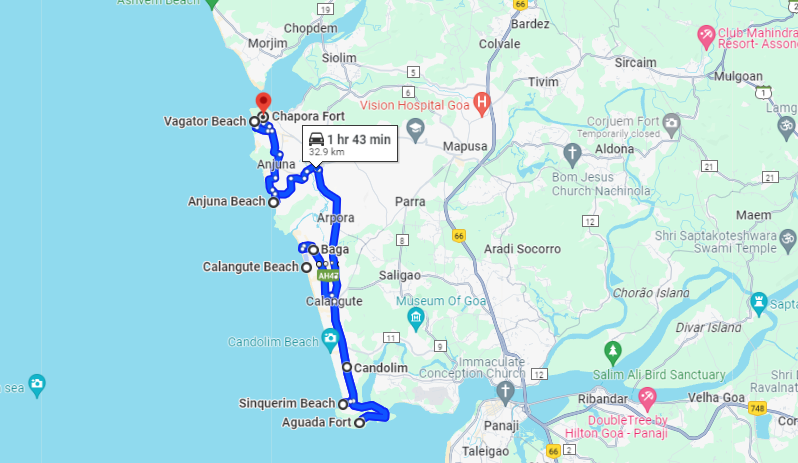 North Goa sightseeing map North Goa sightseeing map