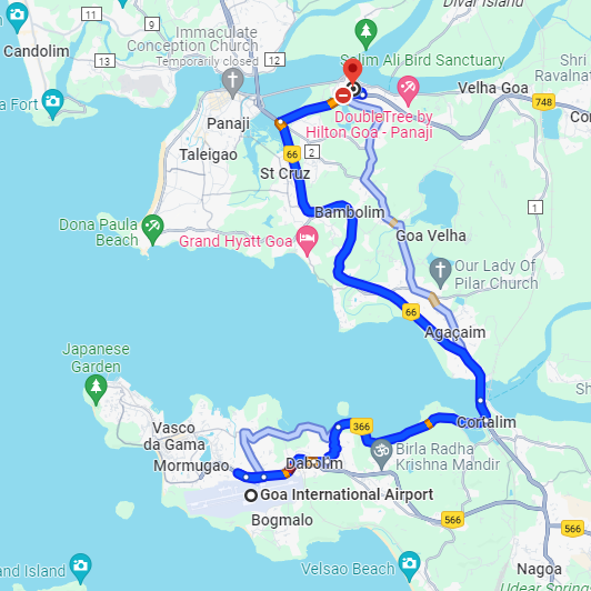 Dabolim Airport to Raibander Route Dabolim Airport to Raibander Route
