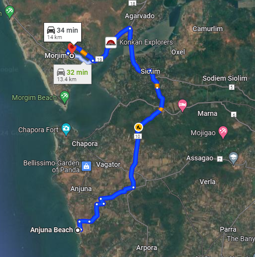 Anjuna to Morjim Anjuna to Morjim