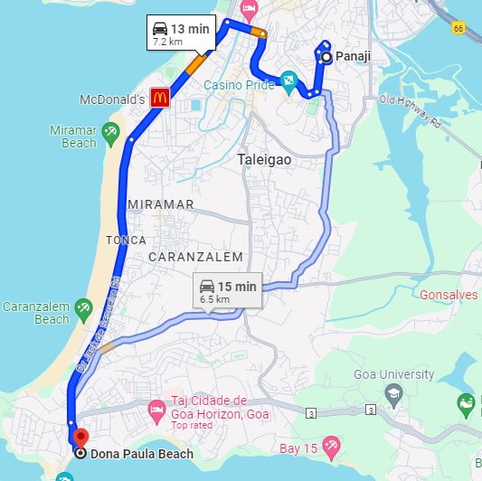 Panjim to Dona Paula Panjim to Dona Paula