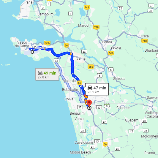 Dabolim Airport to Mangueshi Route Dabolim Airport to Mangueshi Route