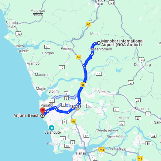 Mopa Airport to Anjuna Route Mopa Airport to Anjuna Route