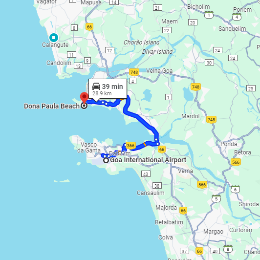 Dabolim Airport to Dona Paula Route Dabolim Airport to Dona Paula Route